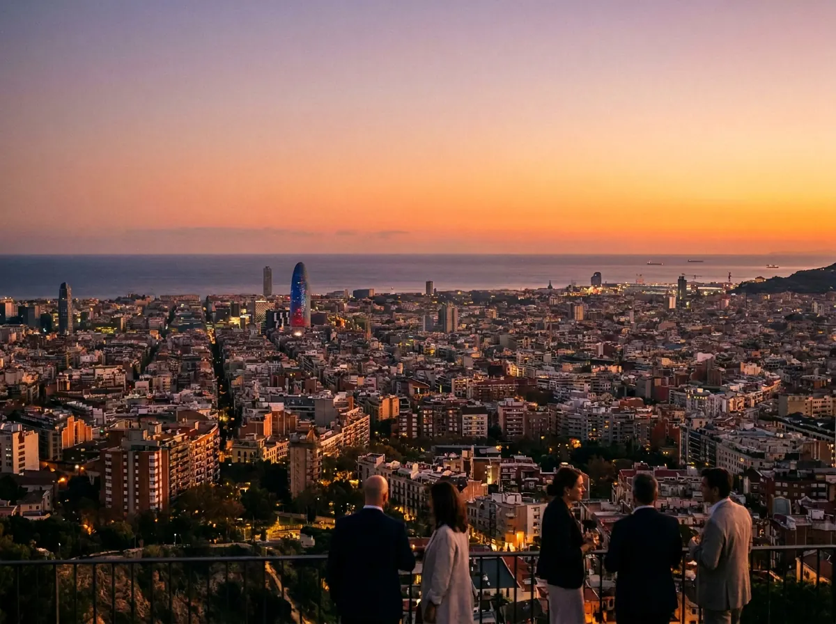 أفق برشلونة عند المساء من شرفة مرتفعة