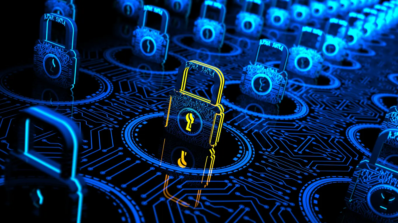 أقفال رقمية على خلفية دوائر إلكترونية